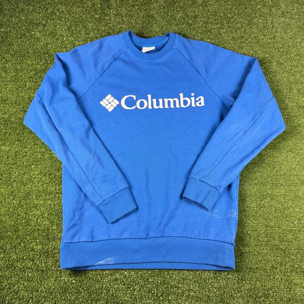 Columbia Mens‎ Blue Logo Graphic Crewneck Sweatshirt Raglan Pullover Size Small